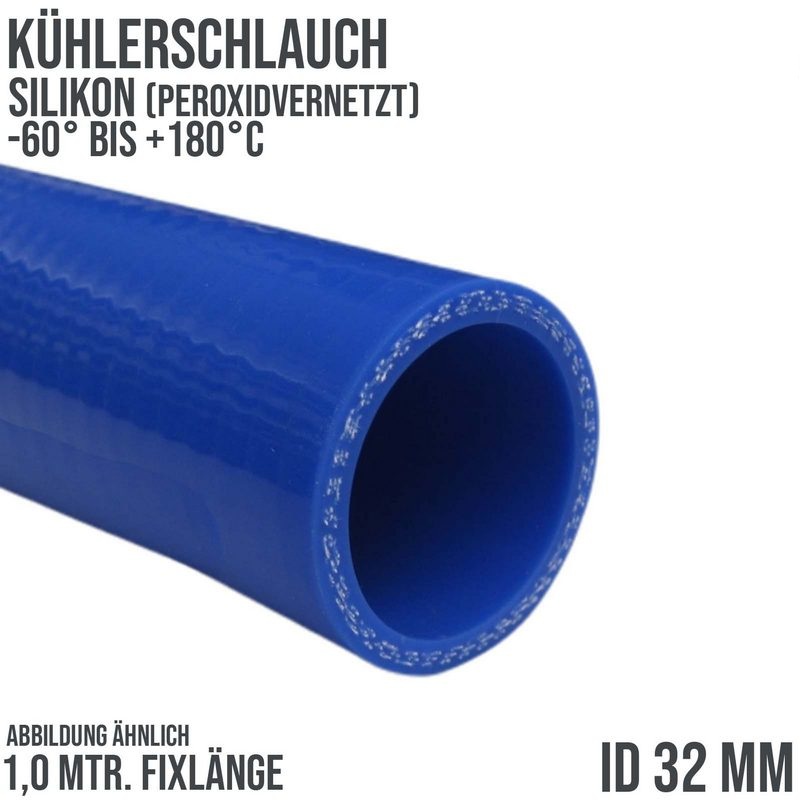 32 x 40 mm Kühler Silikon LLK Ladeluft Kühlmittel Schlauch blau PN 5,0 bar - Fixlänge 1 m