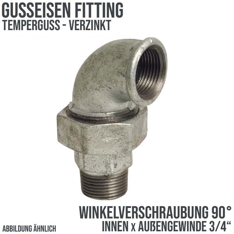 3/4" Gusseisen Temperguss Fitting Nr. 96 Winkelverschraubung 90° Innen x Außengewinde IG x AG PN 25 bar