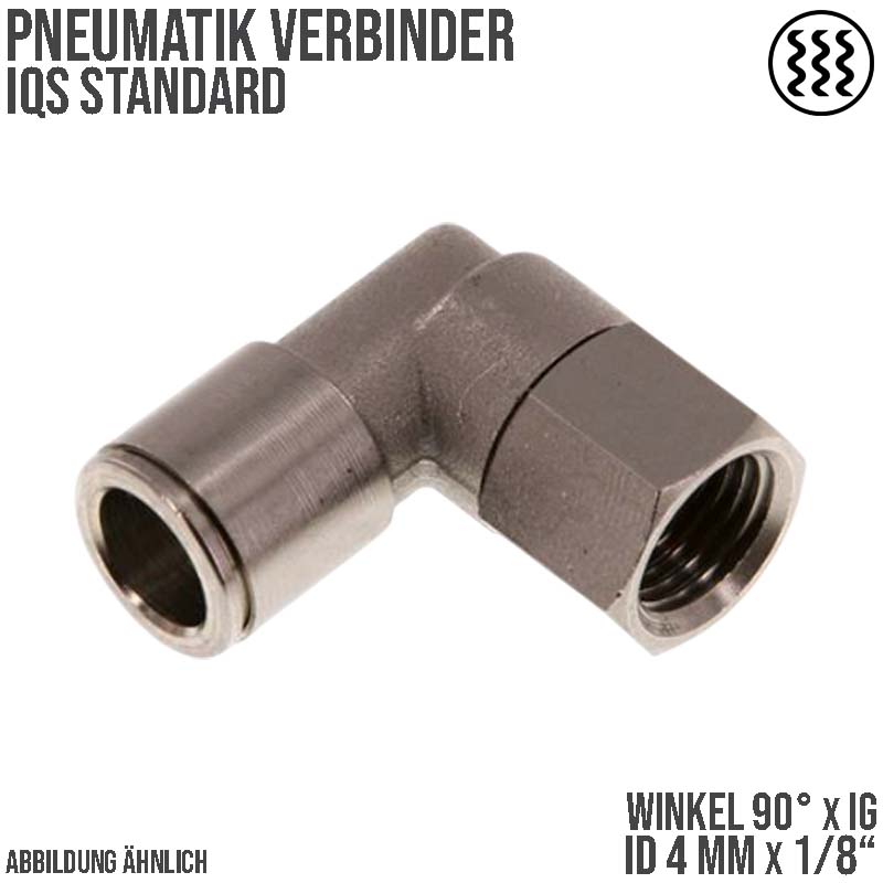 4 mm x 1/8" Pneumatik Steck Verbinder Winkel 90° IQS MSV Messing Innengewinde - PN 16 bar