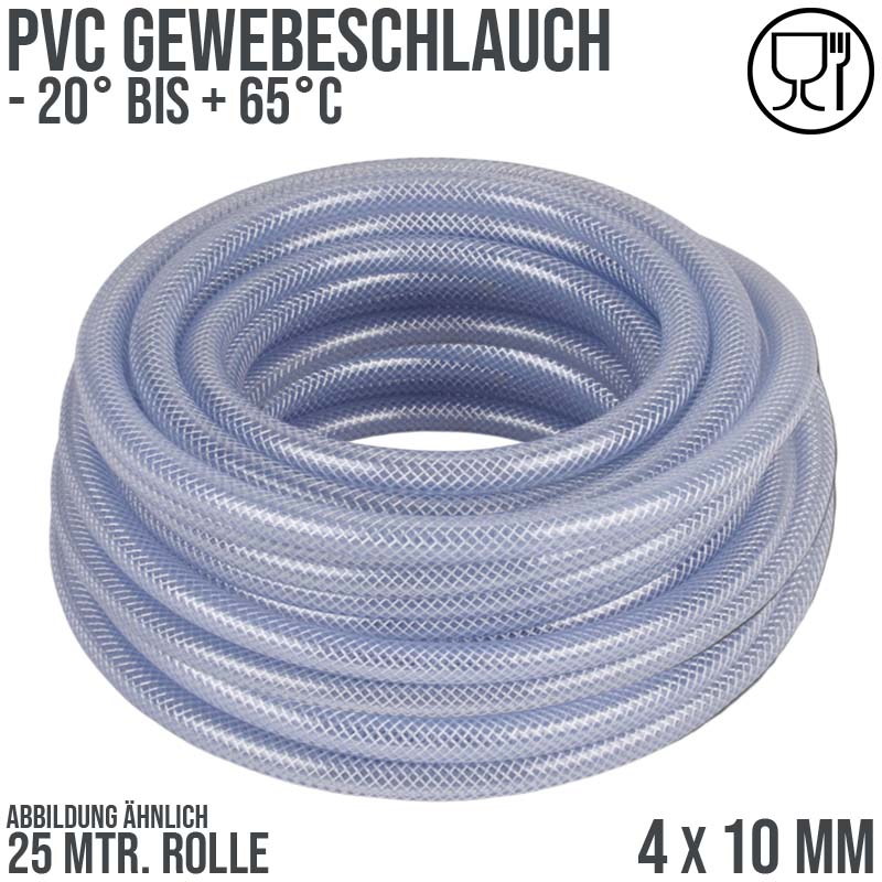 4 x 10 mm Gewebe Druckluft Universal Wasser Luft Kompressor Schlauch transparent PN 28 bar - 25 m