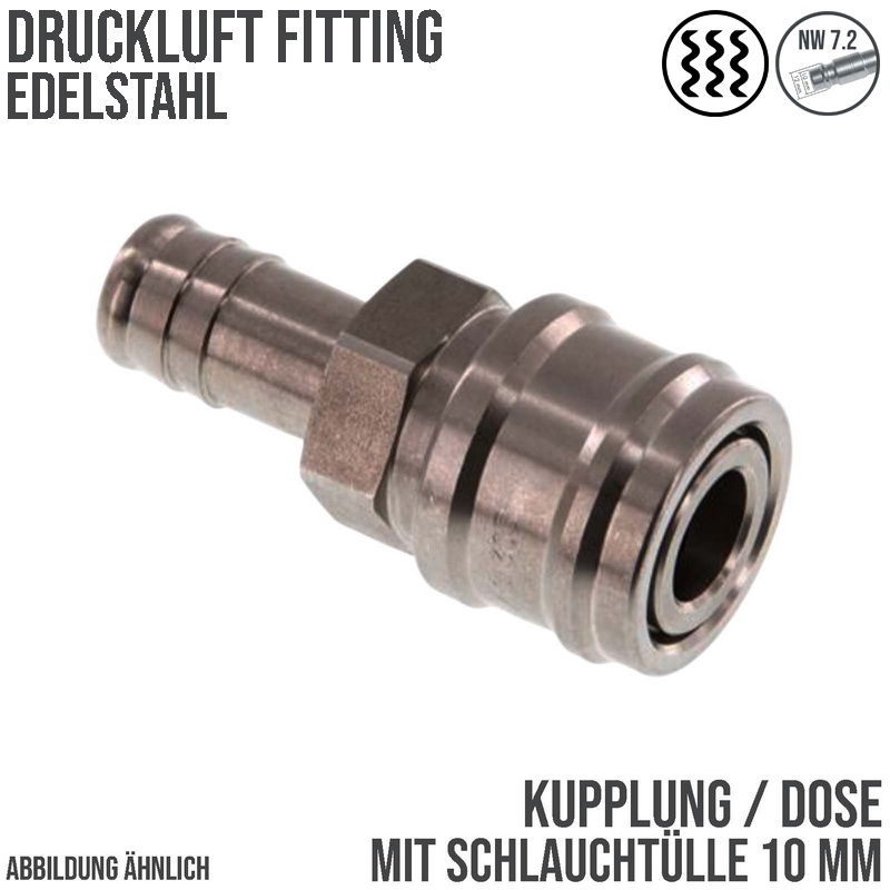 10 mm Druckluft Kupplung Dose Schnell Edelstahl NW 7,2 Tülle LW - PN 35 bar