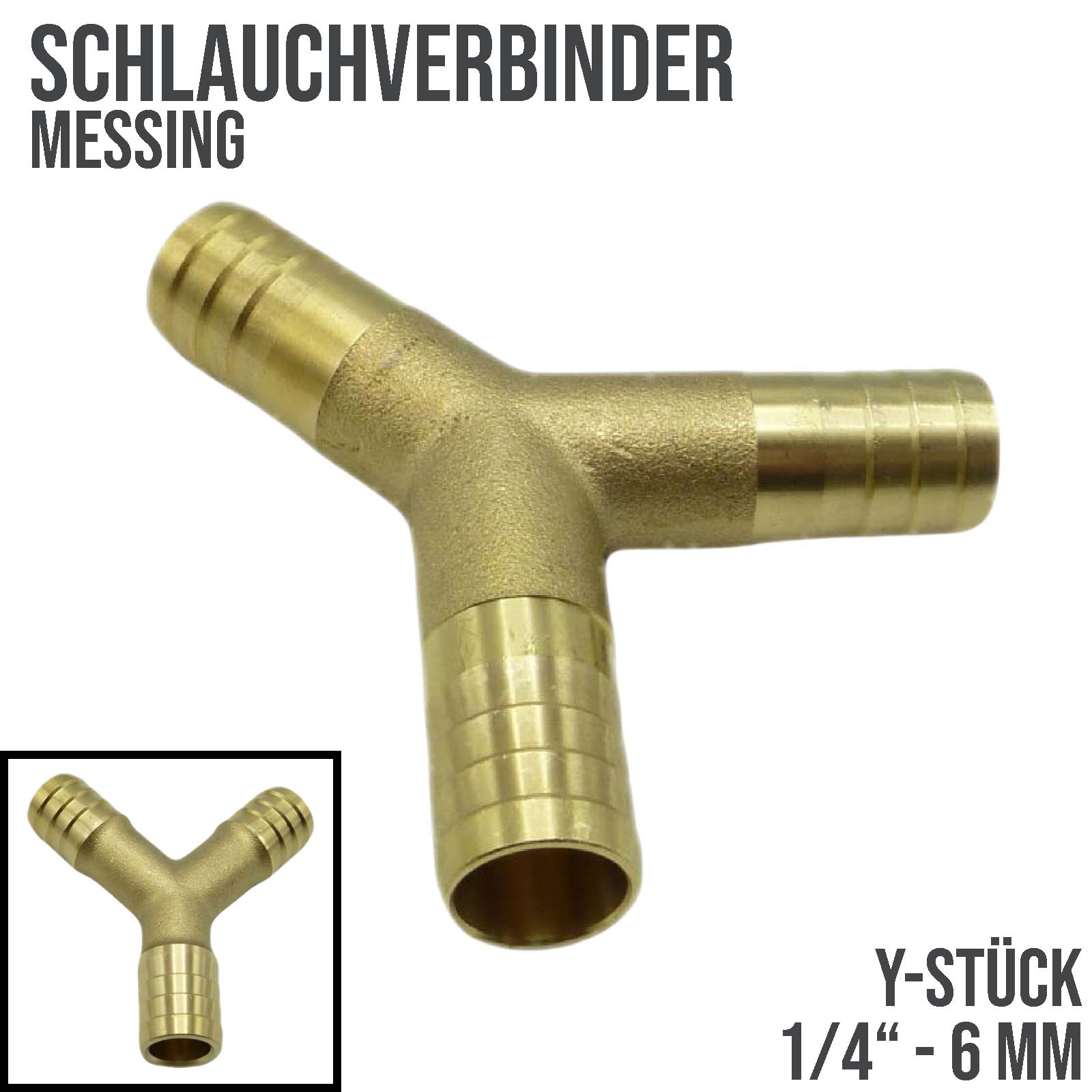 6 mm - 1/4" Zoll 90° Y-Stück Schlauch Verbinder Verteiler Tülle Kupplung Reparatur Messing PN 10 bar