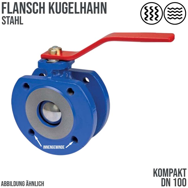 DN 100 Flansch Kugelhahn Kompakt GG25 Kugel Messing Wasser Öl Luft Kraftstoff - PN 16 bar