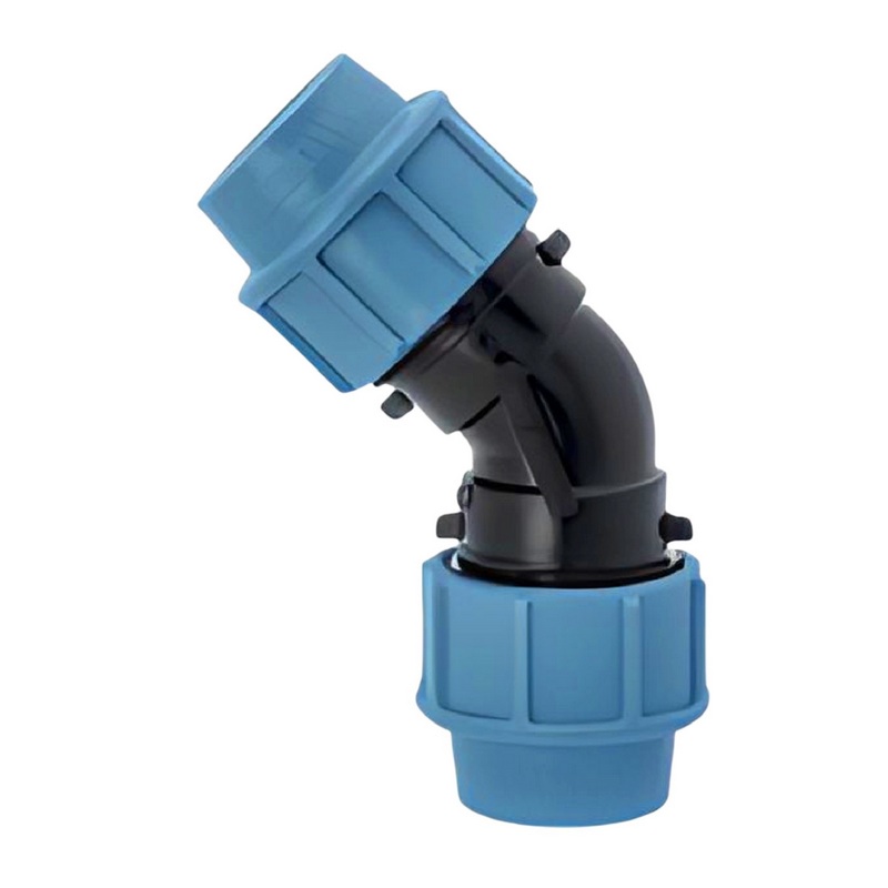 63 mm PE PP Fitting Klemm Verbinder Verschraubung Muffe Rohr Winkel 45° DVGW - Unidelta