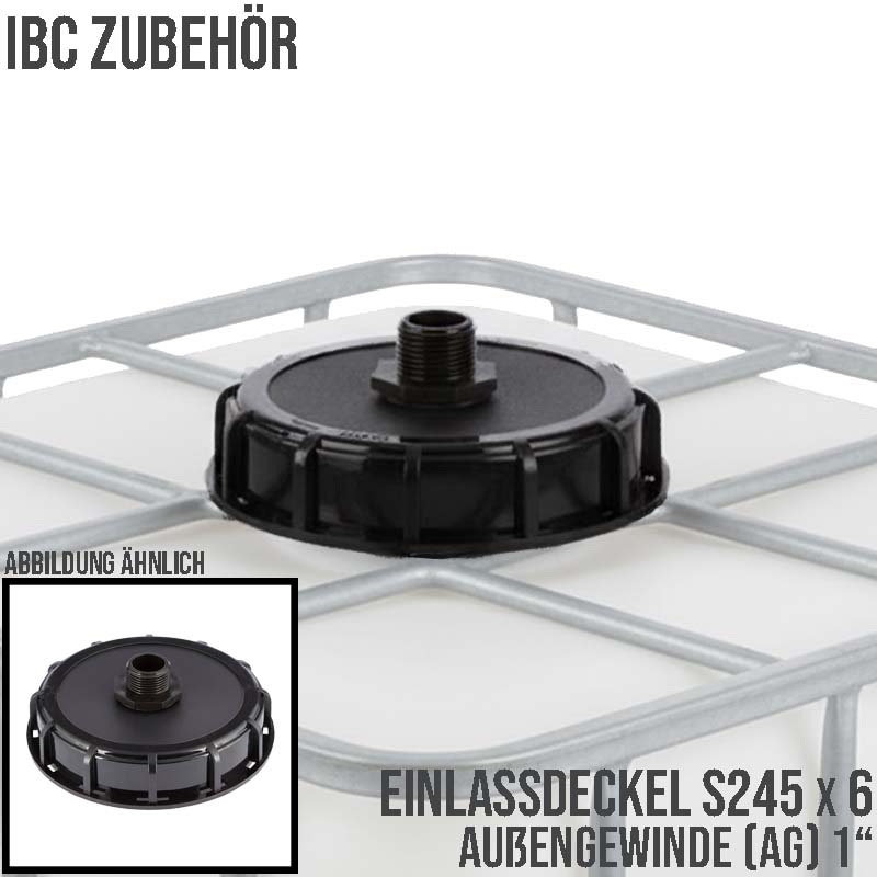 S245 x 6 DN 225 (AD 265 mm) 1-fach Außengewinde AG IBC Container Einlass Deckel Verschluss - schwarz