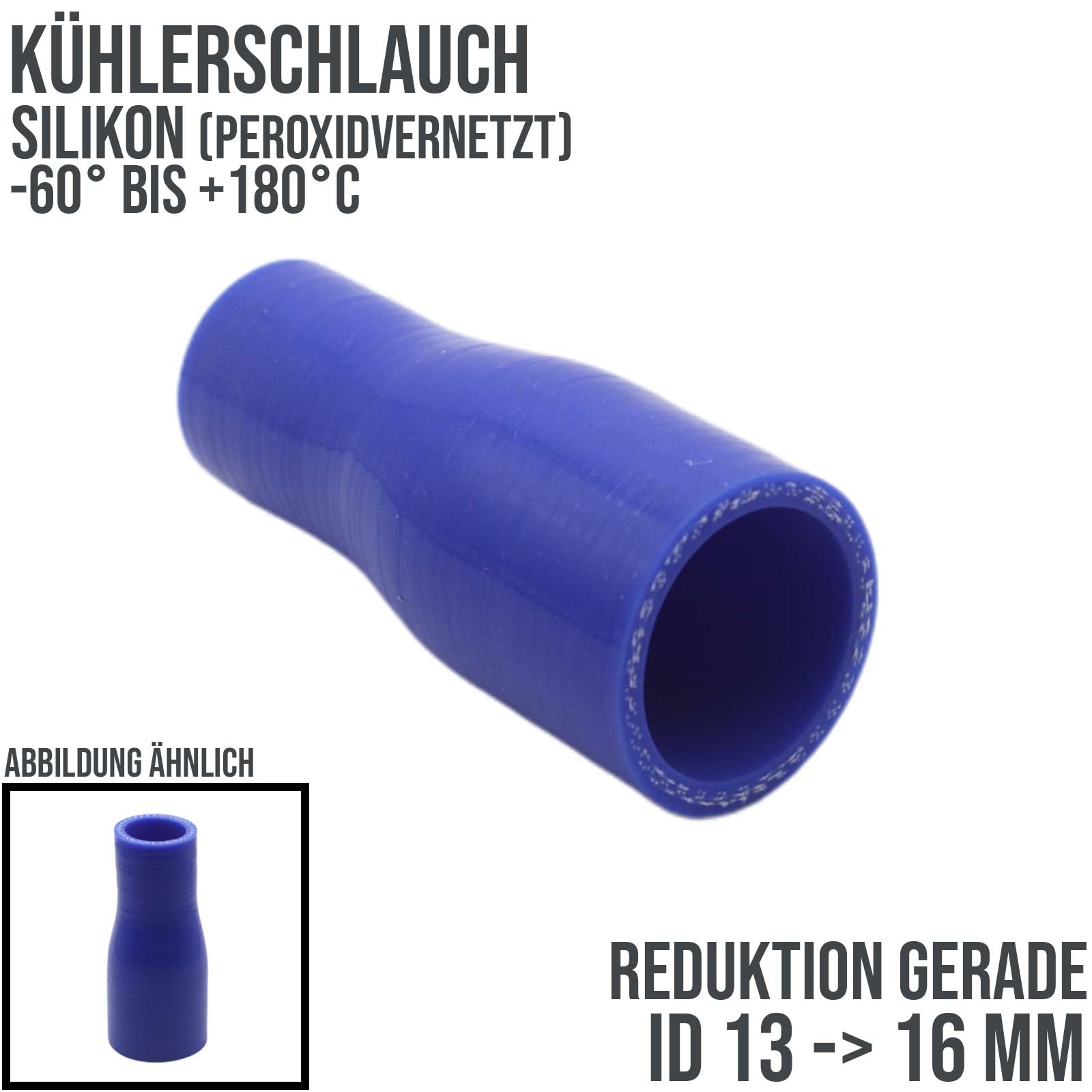 13 -> 16 mm ID Kühlerschlauch Reduktion Verbinder Silikon LLK Ladeluft Kühlmittel Schlauch blau - 100mm