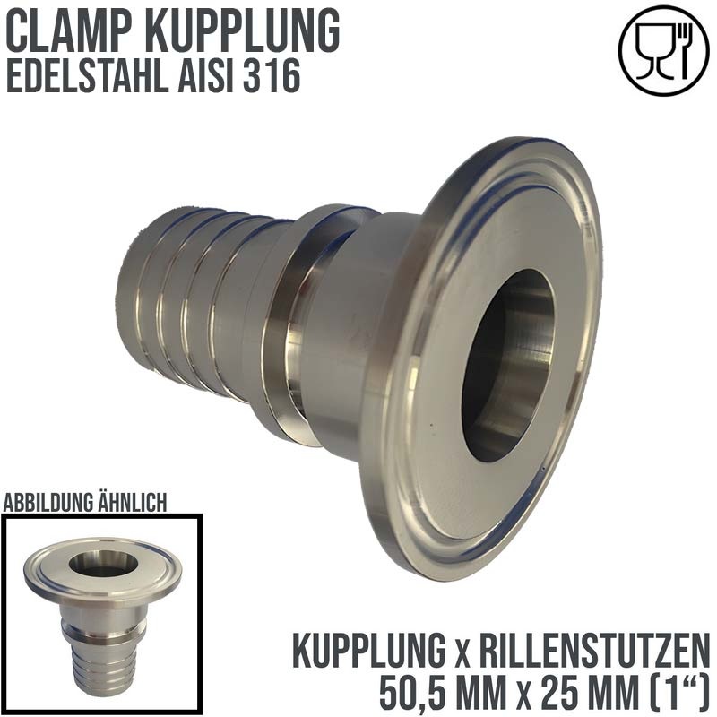 CLAMP Kupplung 50,5 mm Schlauch Stutzen Tülle Rillen 25 mm 1" - PN 16 bar