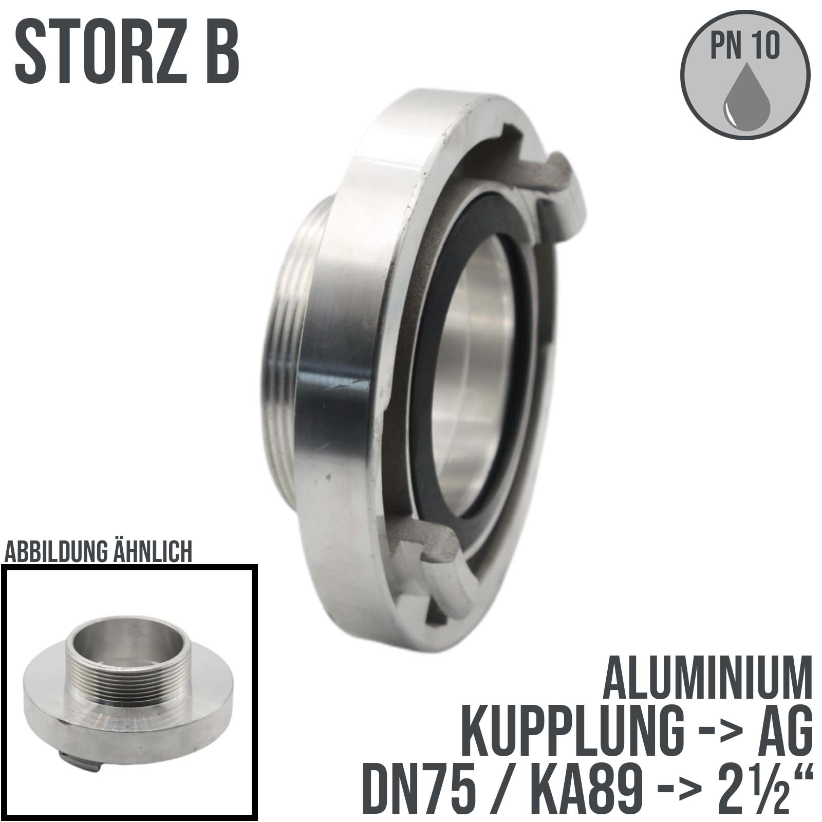 STORZ B DN75 KA89 Kupplung Außengewinde AG 2 1/2" Saug Bau Feuerwehr Schlauch PN 10 bar 