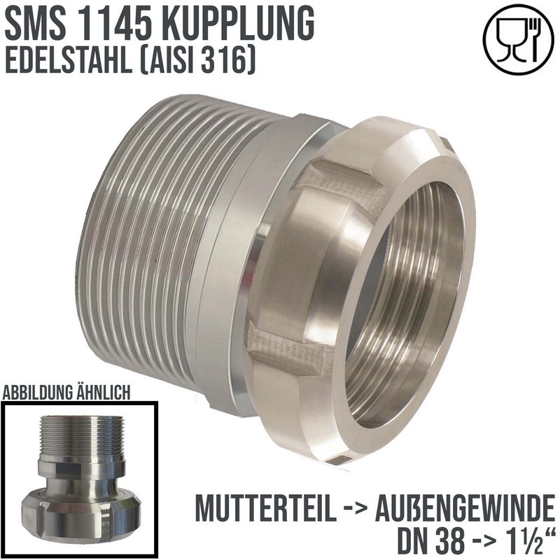 DN 38 SMS Kupplung 1145 Mutterteil MT ÜWM Außengewinde BSPP 1 1/2" Zoll - PN 25 bar