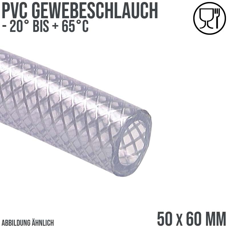 50 x 60 mm Gewebe Druckluft Universal Wasser Luft Kompressor Schlauch transparent PN 4 bar