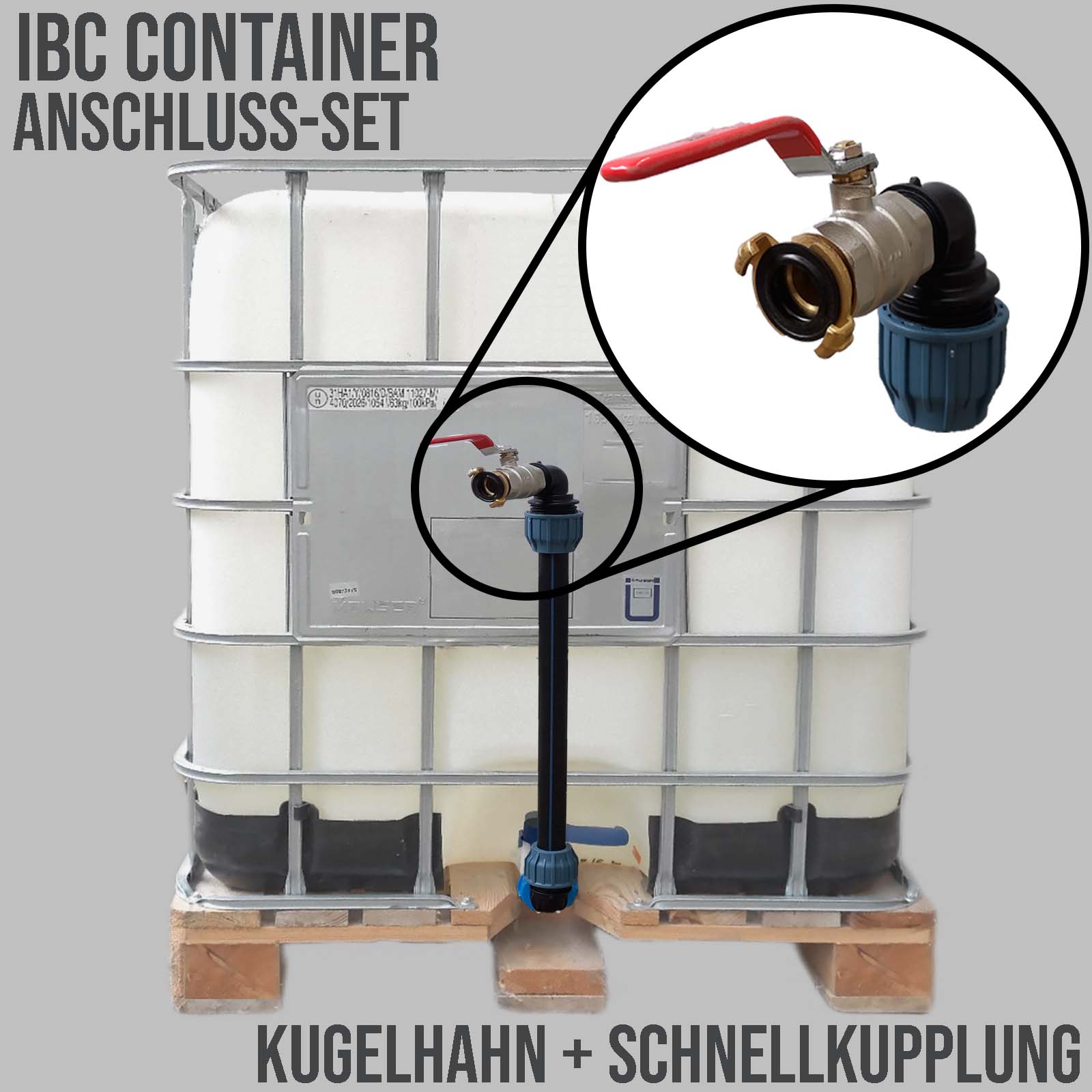 IBC Container Anschluss Set Schwanenhals Kugelhahn 1" Schnellkupplung (GEKA kompatibel)
