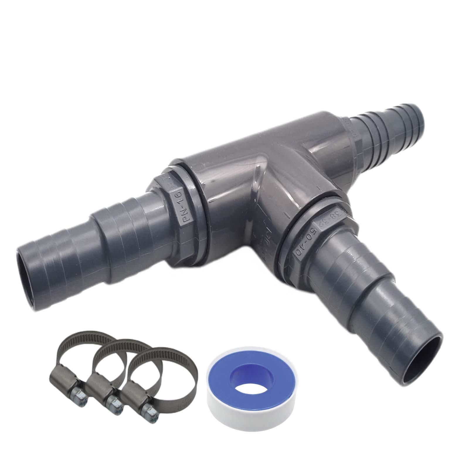 32 / 38 mm PVC PROFI T-Stück 90° Schlauch Verbinder Stutzen Tülle Pool Teich Garten - PN 10 bar - Montage-Set