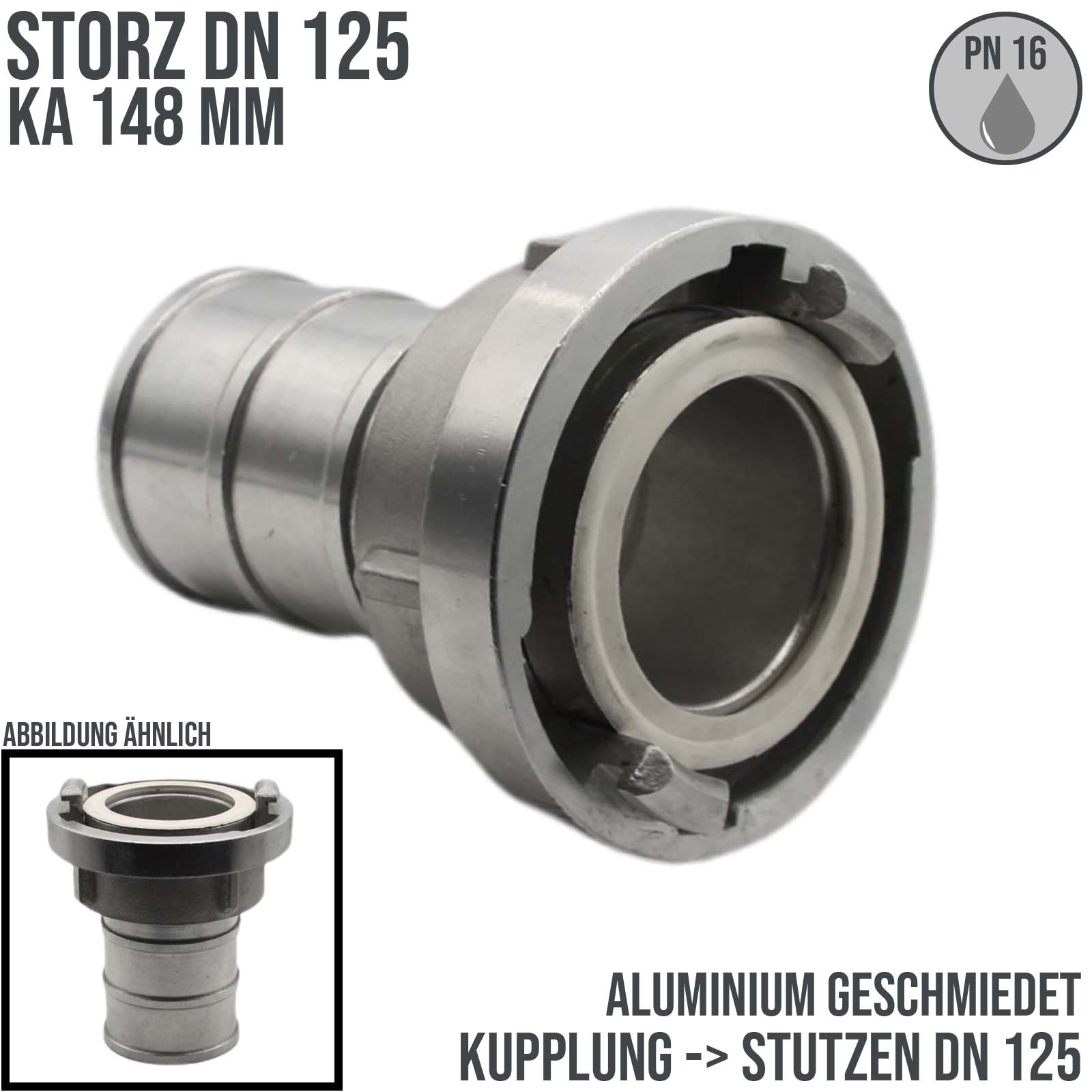 STORZ DN 125 KA 148 Saug Druck Kupplung -> Stutzen Tülle DN125 Bau Feuerwehr Schlauch Aluminium - PN 16 bar