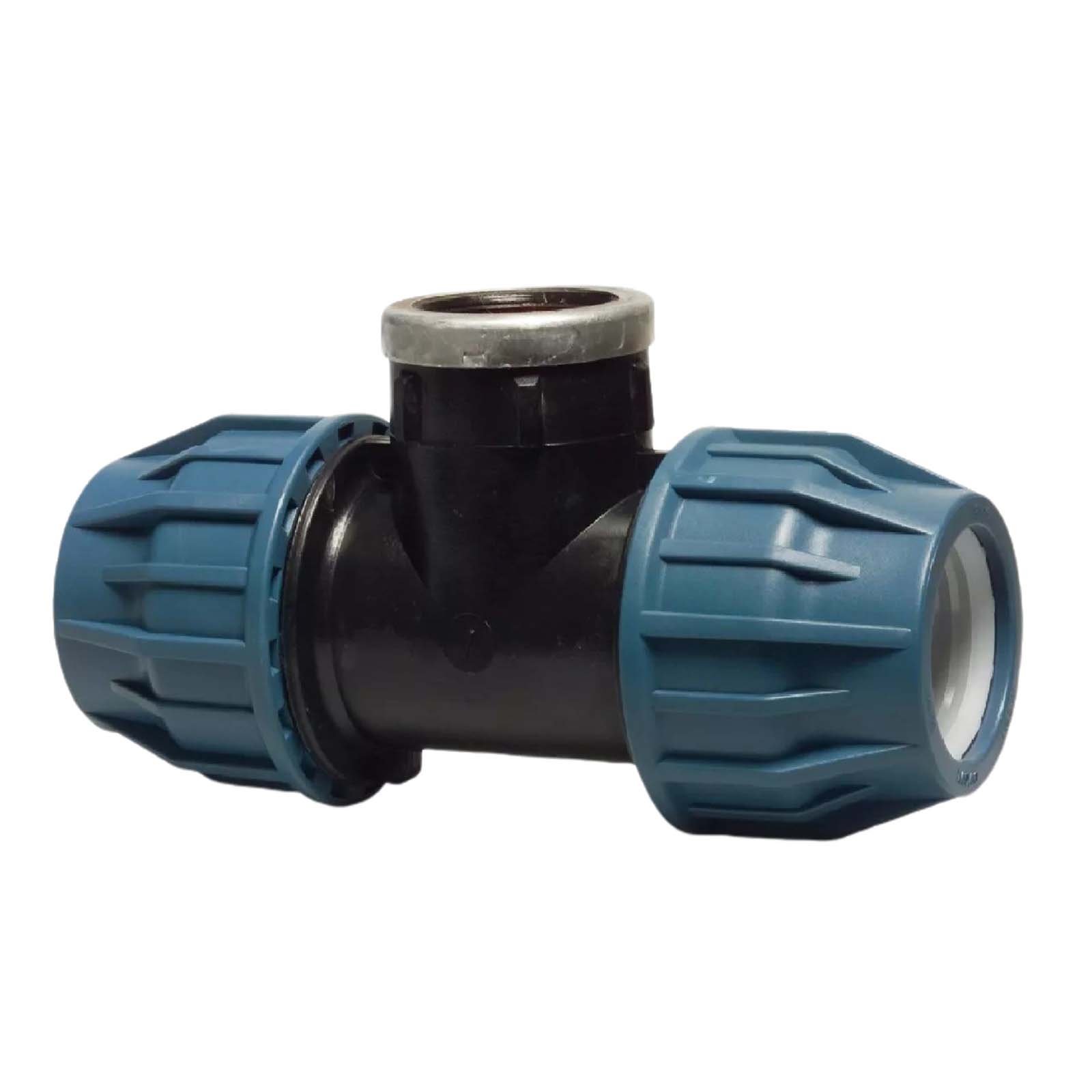 63 mm x 2 1/2" PE PP Fitting Klemm Verbinder Verschraubung Rohr T-Stück 90° x IG DVGW - PN 16 bar 