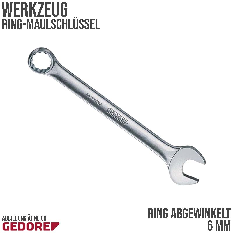 6 mm Ring Maul Schlüssel abgewinkelt Vanadium Stahl verchromt Gedore red Line ECO