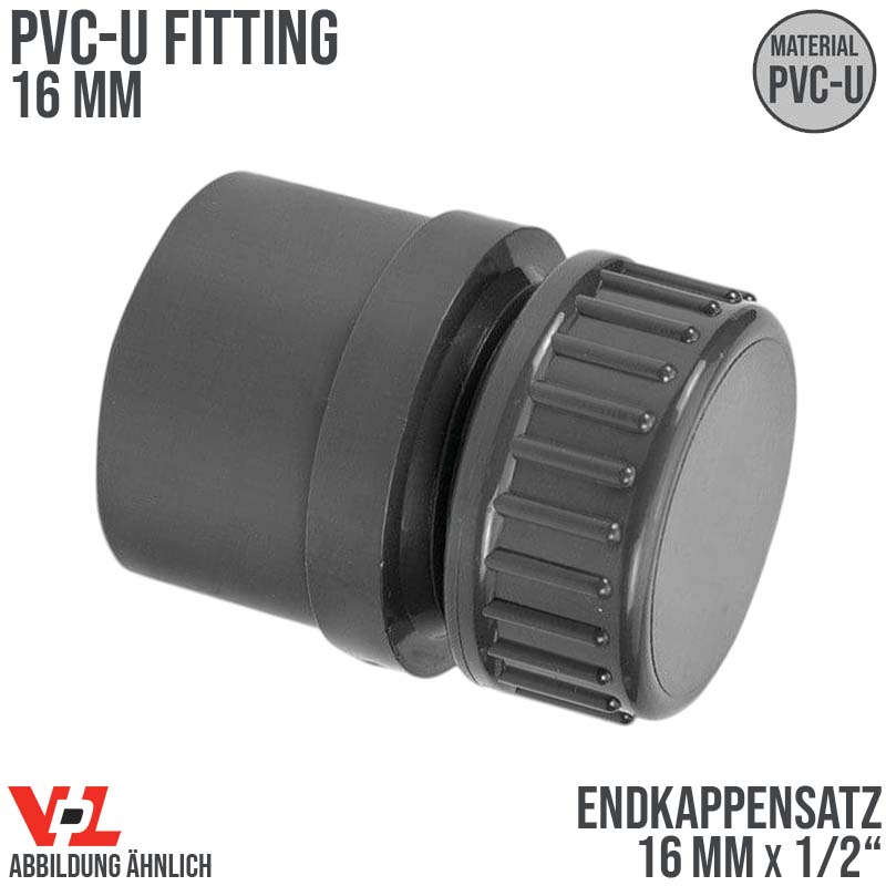 16 mm x 1/2" VDL PVC Klebe Fitting End Kappen Satz Muffe Verbinder - PN 10 bar