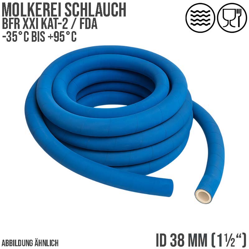 38 mm 1 1/2" Molkerei Milch Lebensmittel Schlauch BfR FDA NBR NVC blau weiß - PN 18 bar - 40 m Rolle