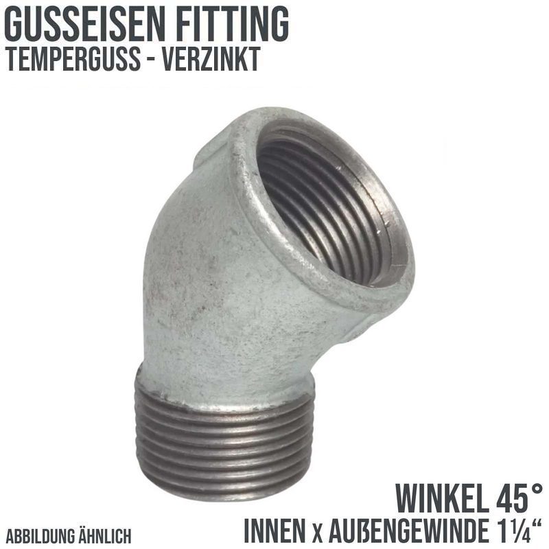 1 1/4" Gusseisen Temperguss Fitting Nr. 121 Winkel 45° Innen x Außengewinde IG x AG PN 25 bar