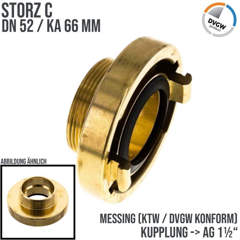 STORZ C DN 52 KA 66 Messing Kupplung Außengewinde AG 1 1/2" Saug Bau Feuerwehr Schlauch KTW NBR - PN 16 bar