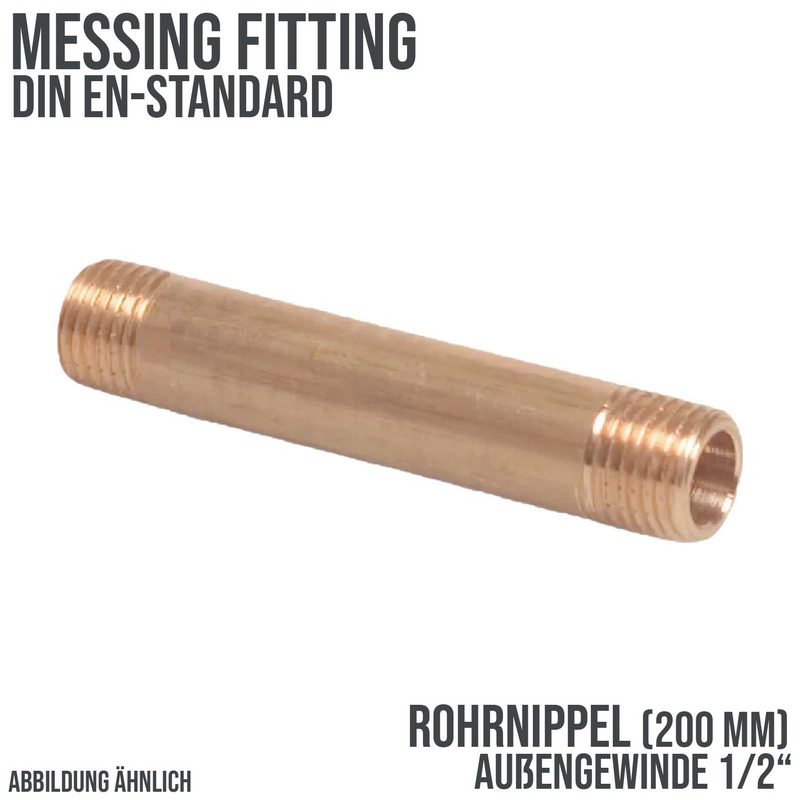 1/2" Rohrnippel Nr. 23 - 200 mm Außen x Außengewinde AG Messing Fittings PN 40 bar
