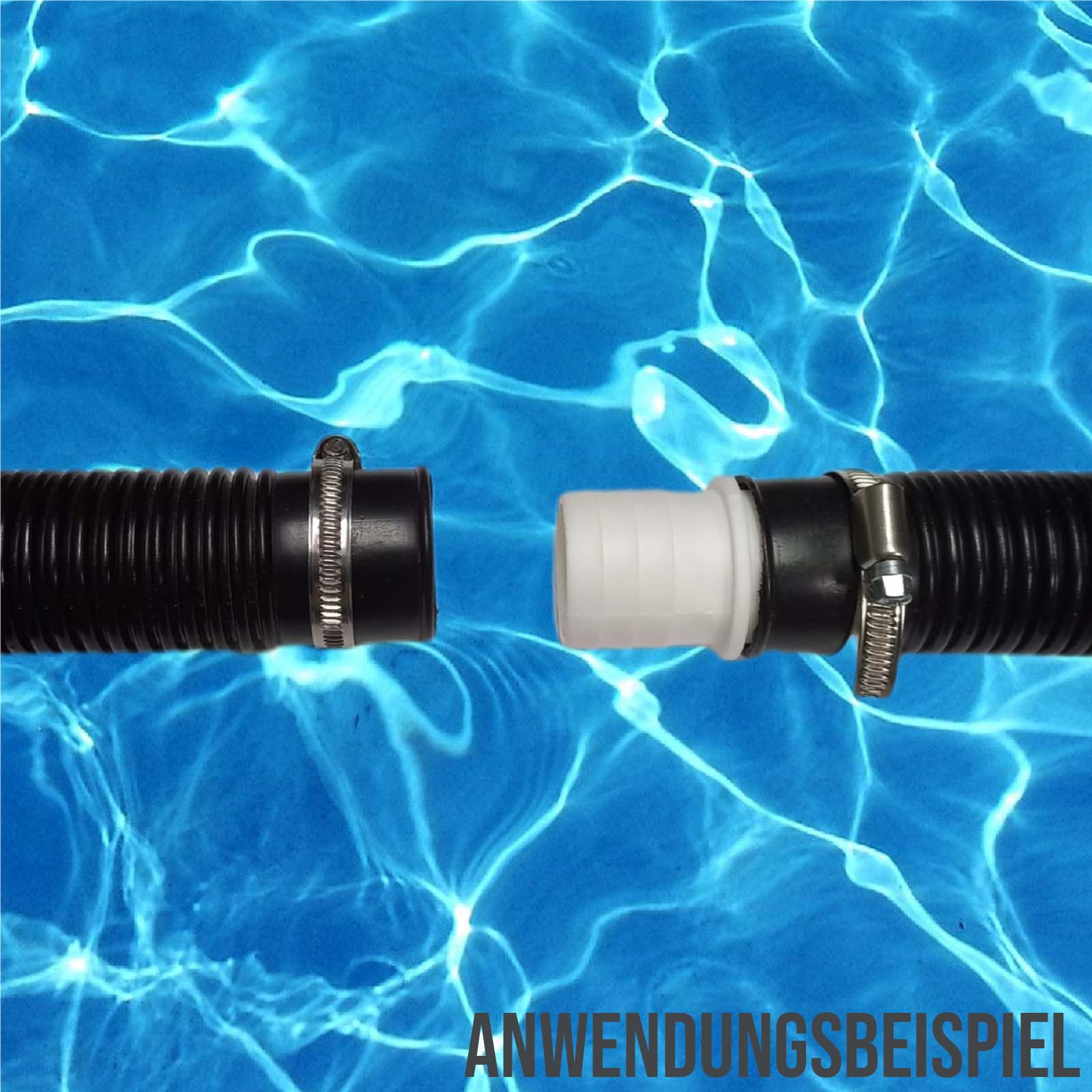 Poolschlauch Reparatur Set schwarz Schwimmbad Pool Verlängerung 38 mm - 7-teilig
