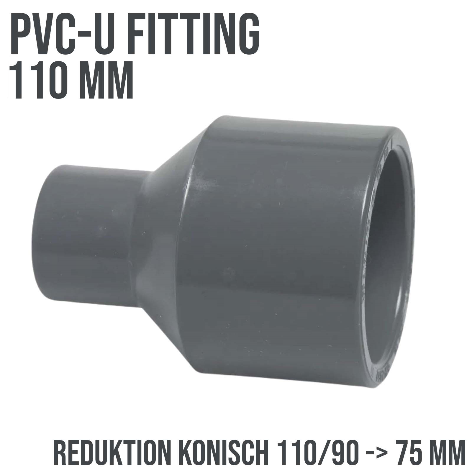 110 x 90 x 75 mm PVC Klebe Fitting Reduktion Reduzierer konisch Muffe Verbinder - PN 16 bar