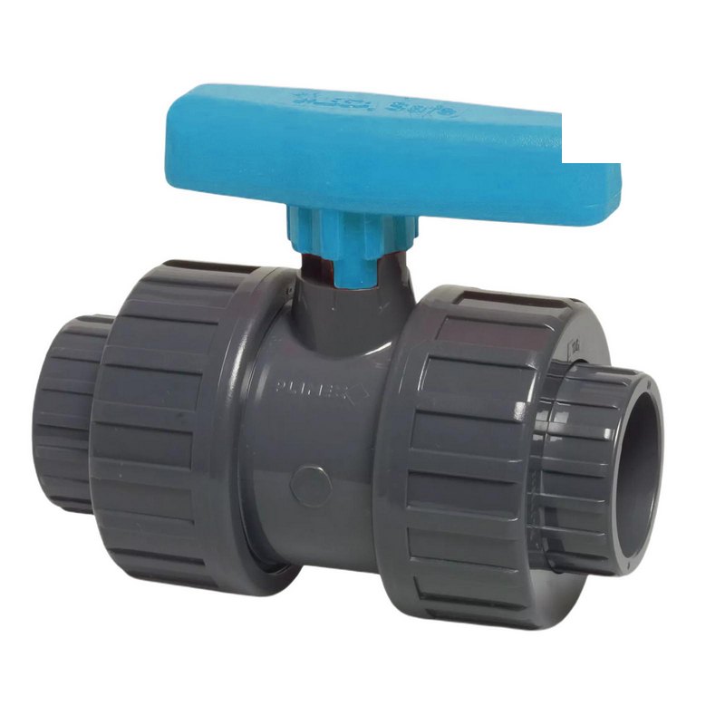 40 mm PVC Kugel Absperr Hahn Ventil beidseitige Klebemuffe Fitting PN 16 bar - blauer Griff