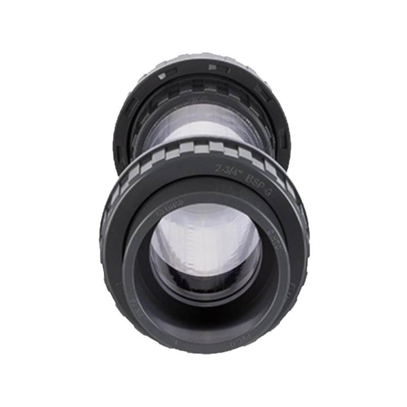 50 mm PVC Sicht Schau Glas rund 2-fach Klebe Muffe PN 16 bar
