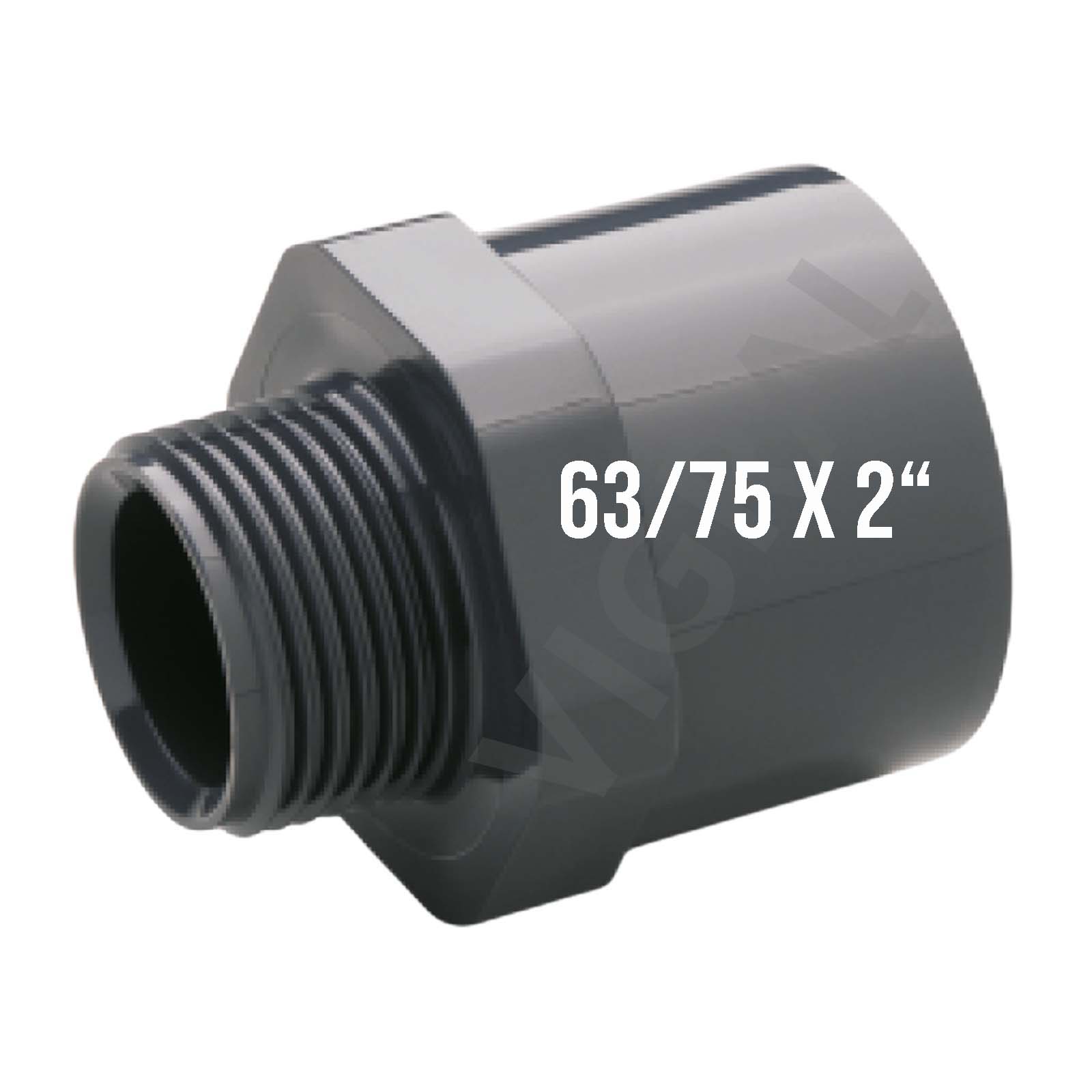63 mm PVC Klebe Fitting Übergangsnippel Sechs-/Achtkant 63/75 mm x 2" Muffe Verbinder - PN 10 bar