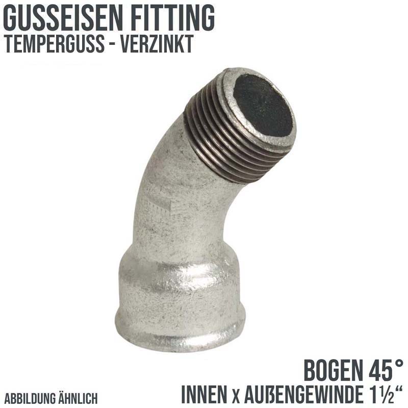 1 1/2" Gusseisen Temperguss Fitting Nr. 40 Bogen 45° Innen x Außengewinde IG x AGPN 25 bar