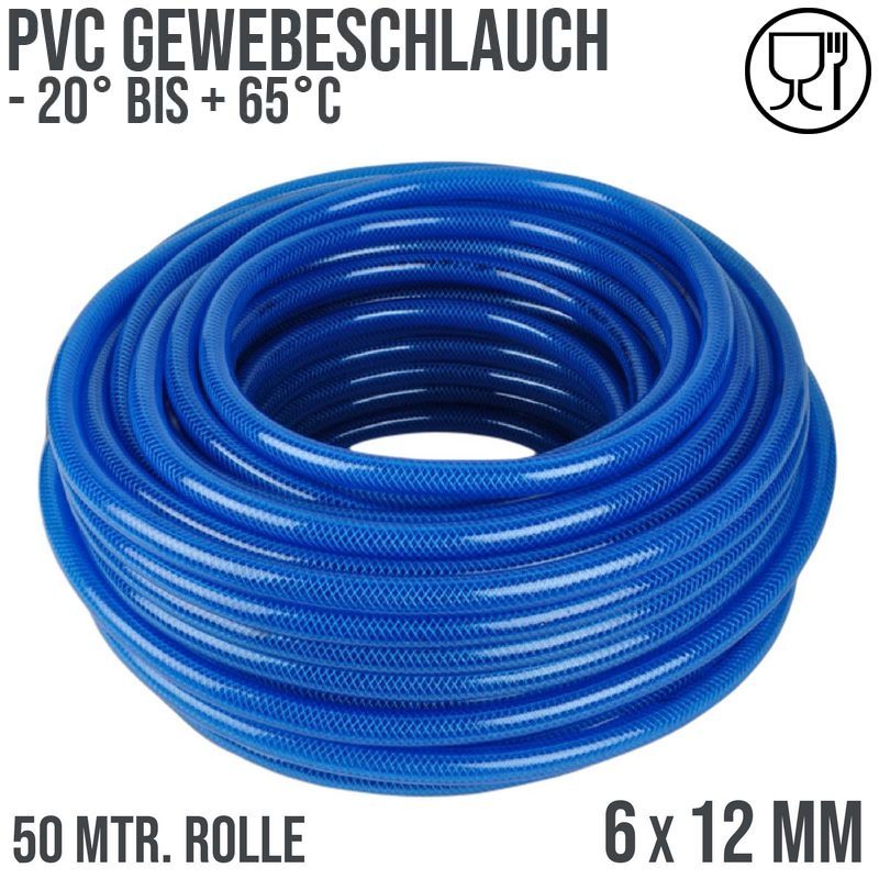 6 x 12 mm Gewebe Druckluft Universal Wasser Luft Kompressor Schlauch blau PN 25 bar - 50 m