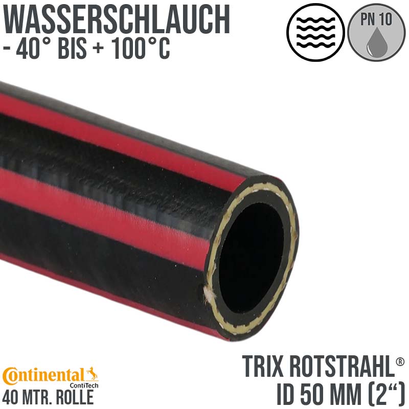 50 mm 2" Zoll Hochleistungs Gummi Wasser Schlauch EPDM - CONTI TRIX ROTSTRAHL® PN 10 bar - 40 m Rolle
