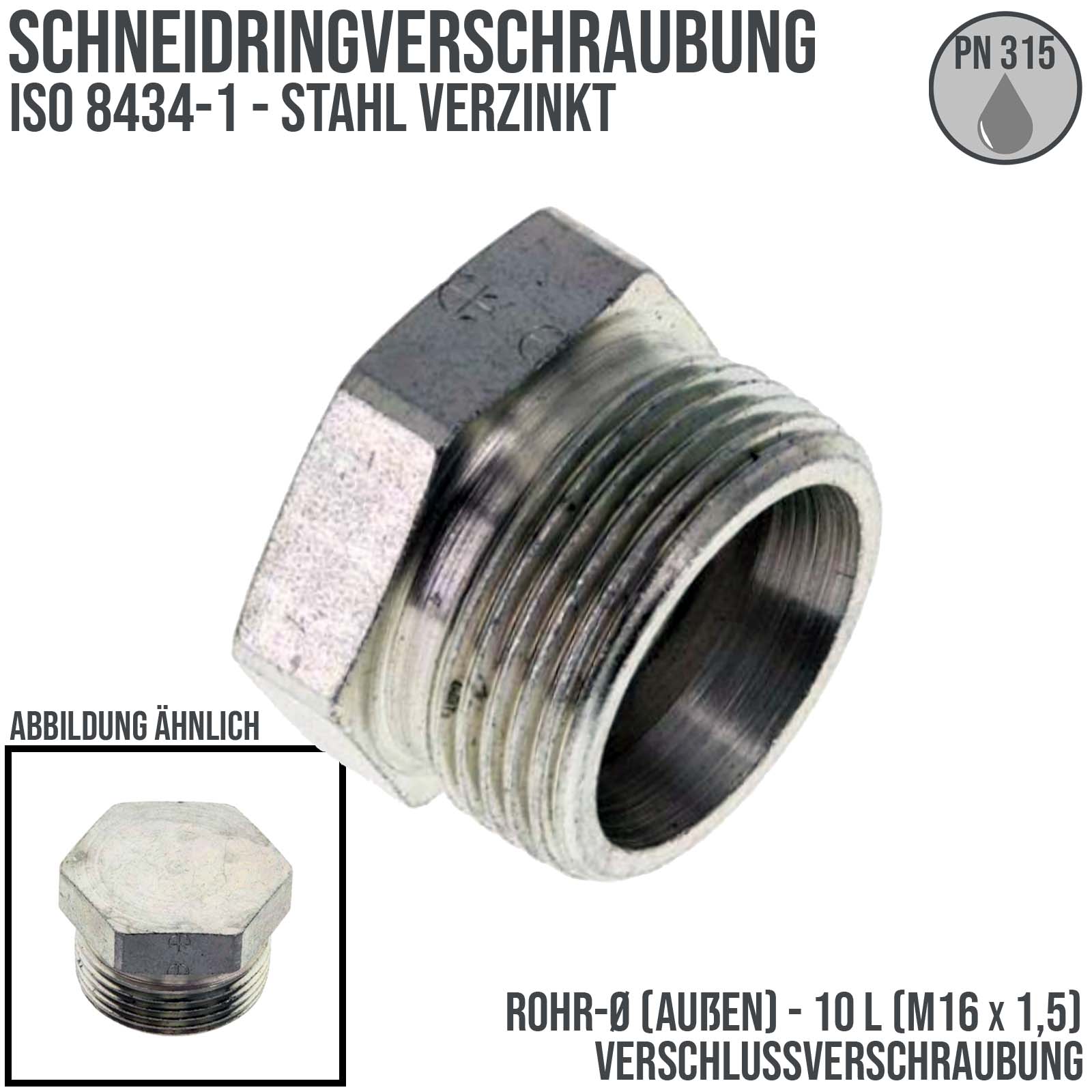 10 L Schneidring Verschraubung Verschluss Schraube M 16 x 1,5 AG ohne Mutter / Schneidring - PN 315 bar