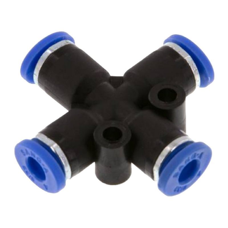 12 mm Pneumatik Steck Verbinder IQS Kreuz blau/schwarz PA PU Schlauch - PN 20 bar
