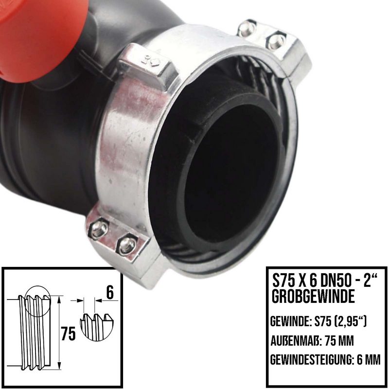 IBC S75 x 6 -> S60 x 6 Kugel Hahn rot Auslass Fass Ventil Container Tank Zubehör PTFE-Dichtung