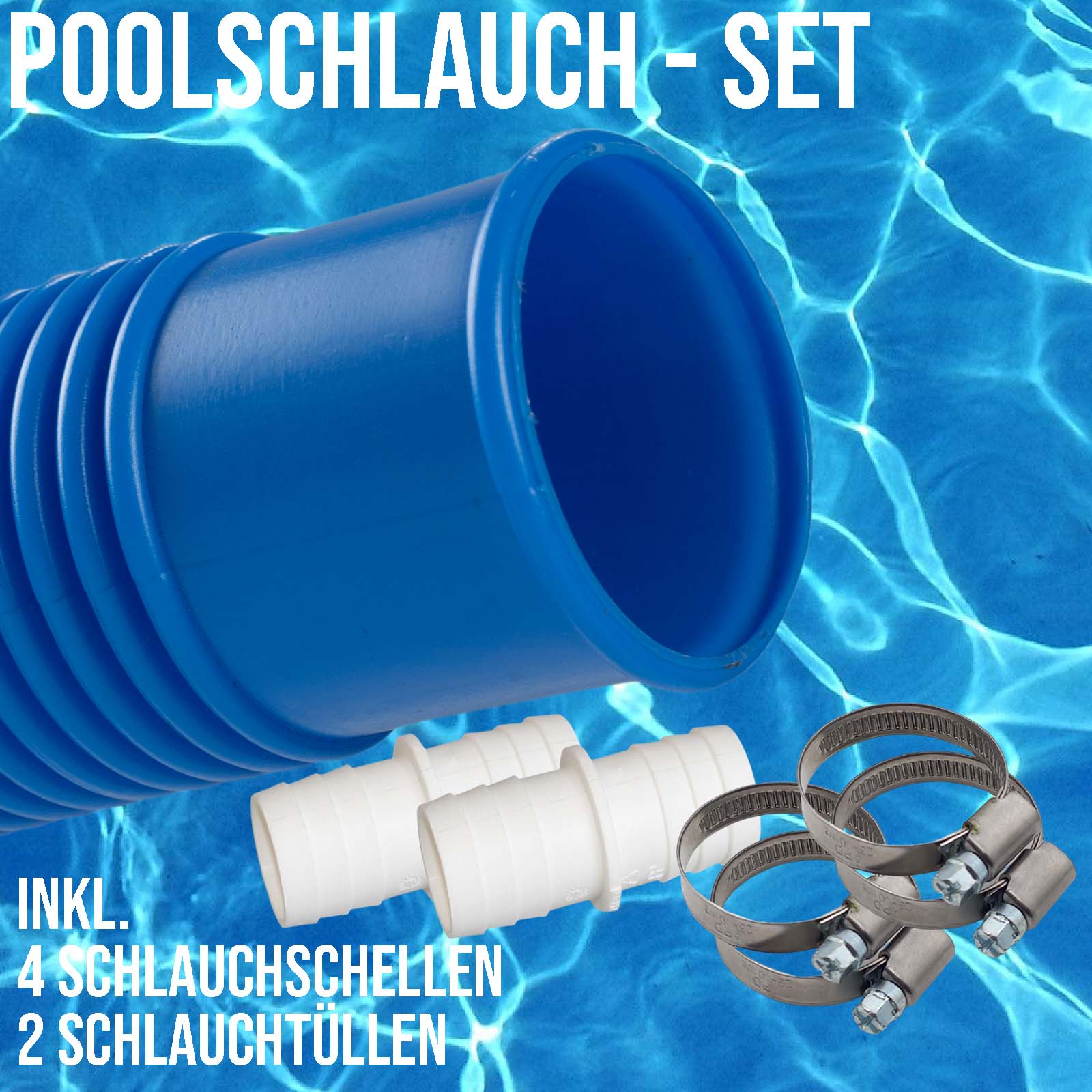 32 mm Schwimmbad Swimming Pool Solar Saug Teich Schlauch SET - blau - 21 m