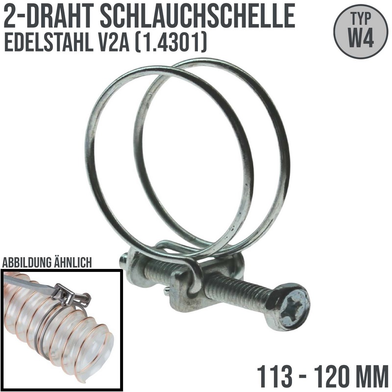 113 - 120mm 2 Draht Schlauch Schelle W4 Edelstahl AISI 1.4301