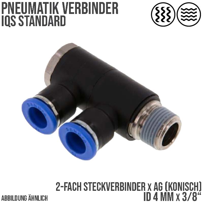 4 mm x 3/8" Pneumatik Steck Verbinder 2-fach Verteiler IQS Außengewinde konisch - PN 20 bar