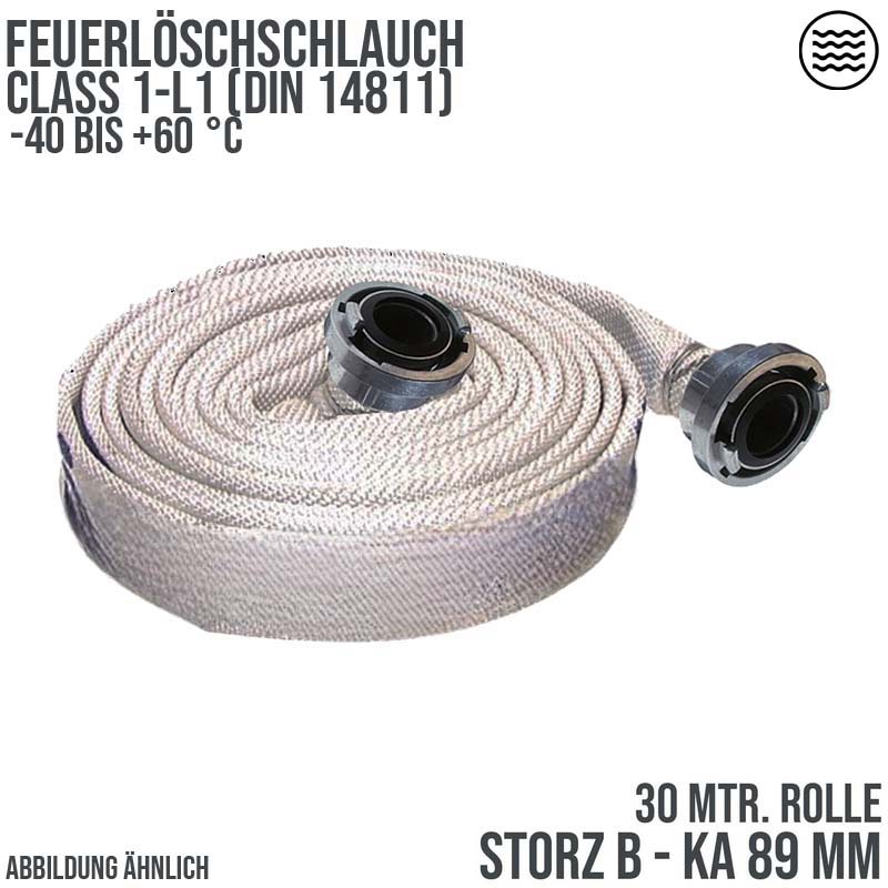 STORZ B KA 89 75 mm 3" Feuerlösch Feuerwehr Pumpen Industrie Schlauch weiß CLASS 1-L1 PN 16 bar - 30 m