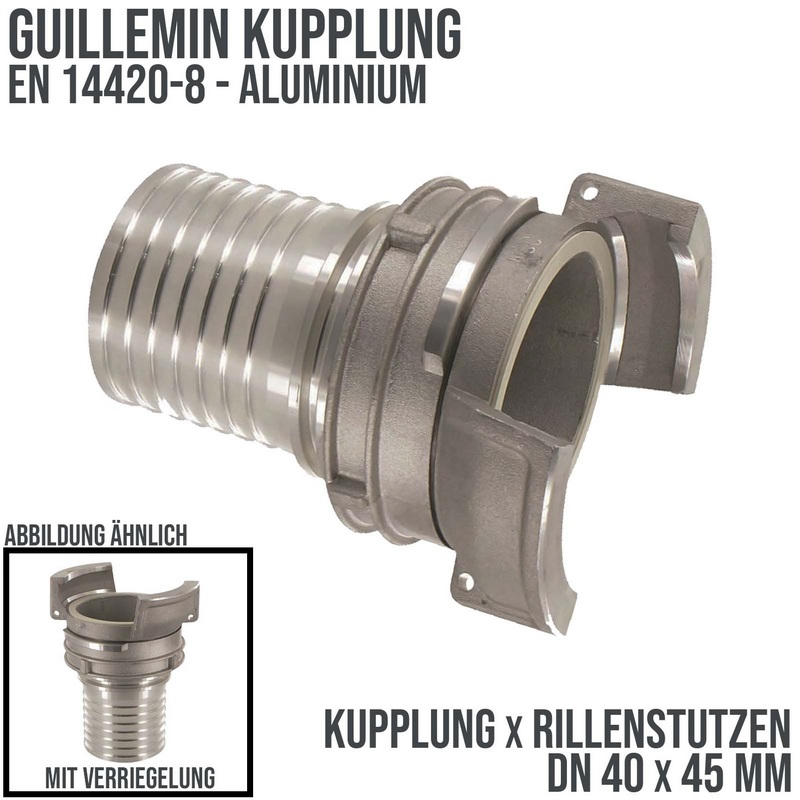 DN 40 Guillemin Kupplung Verriegelung Rillen Stutzen Tülle 45 mm Sicherungsbund Aluminium - PN 16 bar
