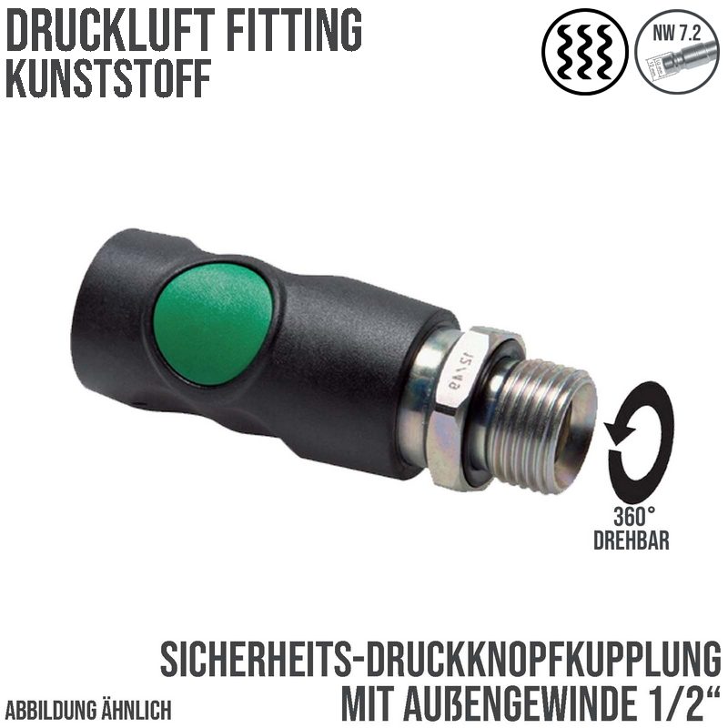 Druckluft Sicherheitskupplung drehbar Kunststoff NW 7.2 Außengewinde AG 1/4" - PN 12 bar