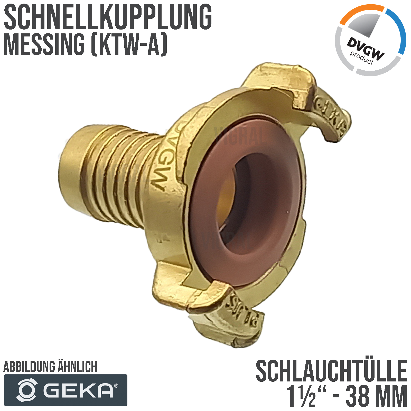 1 1/2" - 38 mm GEKA plus Schnell Kupplung Schlauch Tülle Stutzen Messing KTW-A DVGW - PN 40 bar