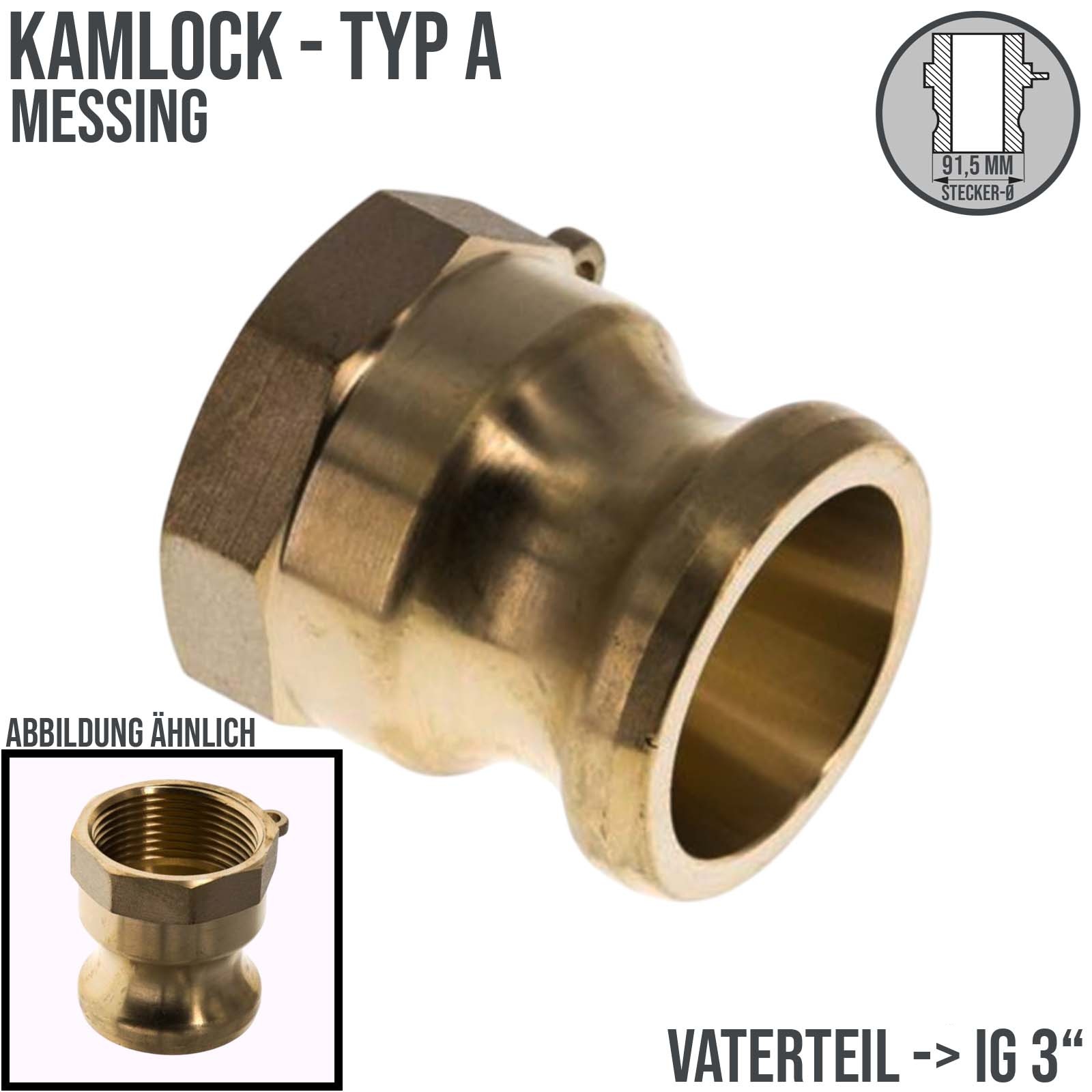 Kamlock Typ A - Vaterteil Messing - 91,5 mm Stecker mit Innengewinde (IG) 3" Zoll DN 80 - PN 10 bar