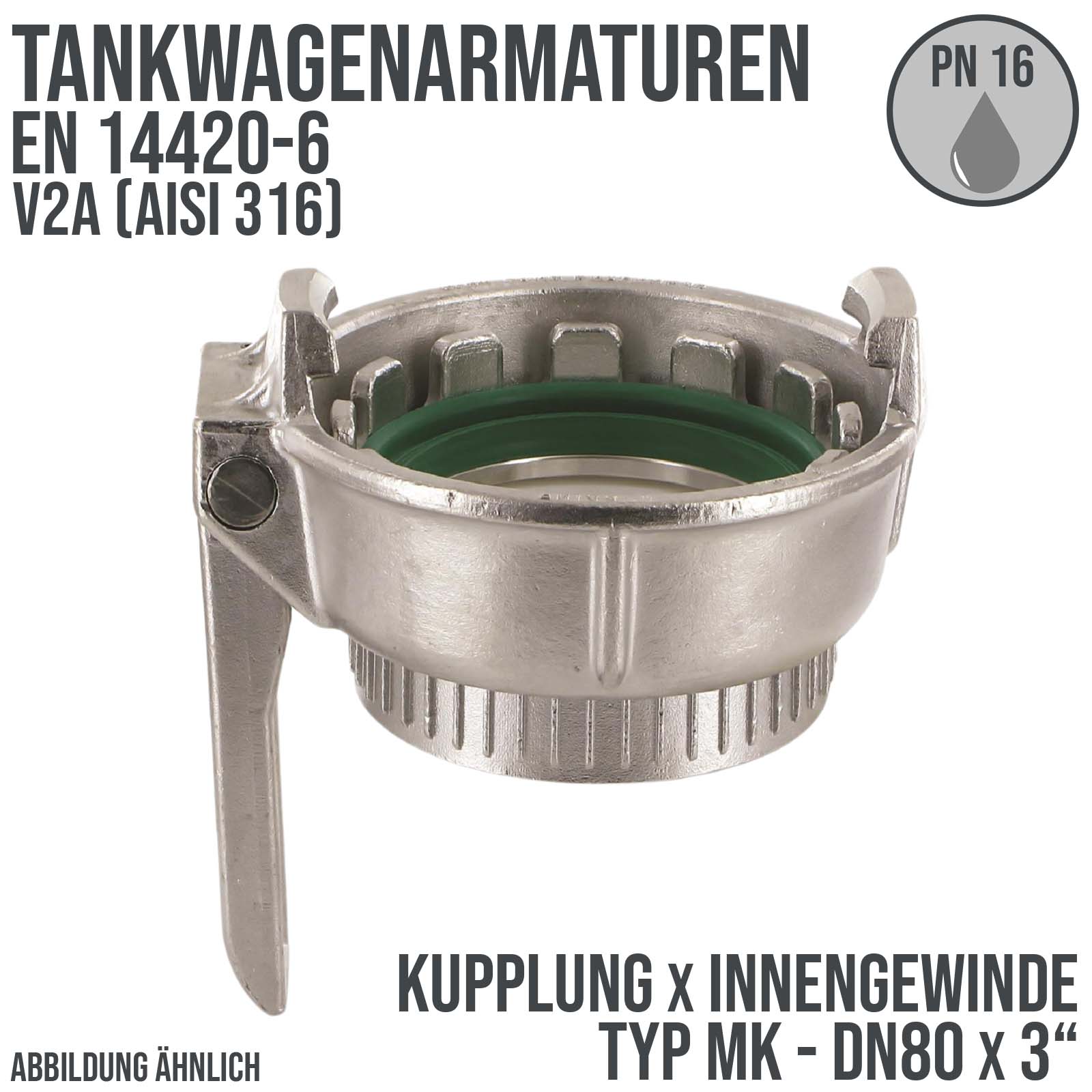 DN80 x 3" Zoll Tankwagen Kupplung Typ MK mit Innengewinde V2A (AISI 316) - PN 16 bar