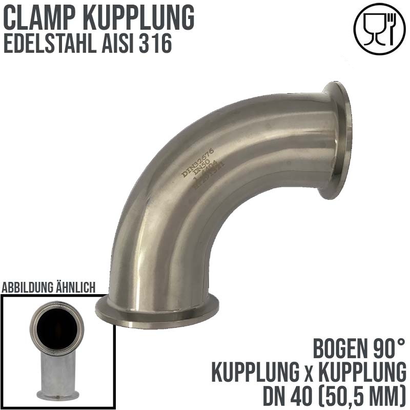 CLAMP Kupplung Bogen 90° 50,5 mm DIN 32676 Flansch Teller DN 40  1 1/2" - PN 16 bar