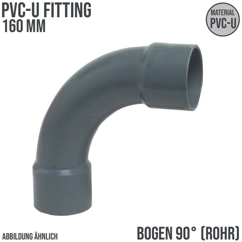 160 mm PVC Klebe Fitting Bogen Winkel 90° (Rohr) Muffe Verbinder - PN 12,5 bar