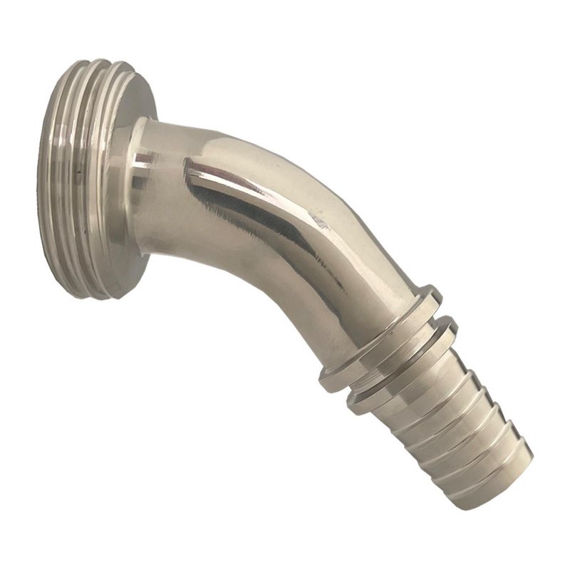 DN 20 Milchrohr Verschraubung DIN 11851 VT Vaterteil Stutzen 45° Bogen Außengewinde RD Sicherungsbund - Stutzen gerillt 19 mm - PN 25 bar