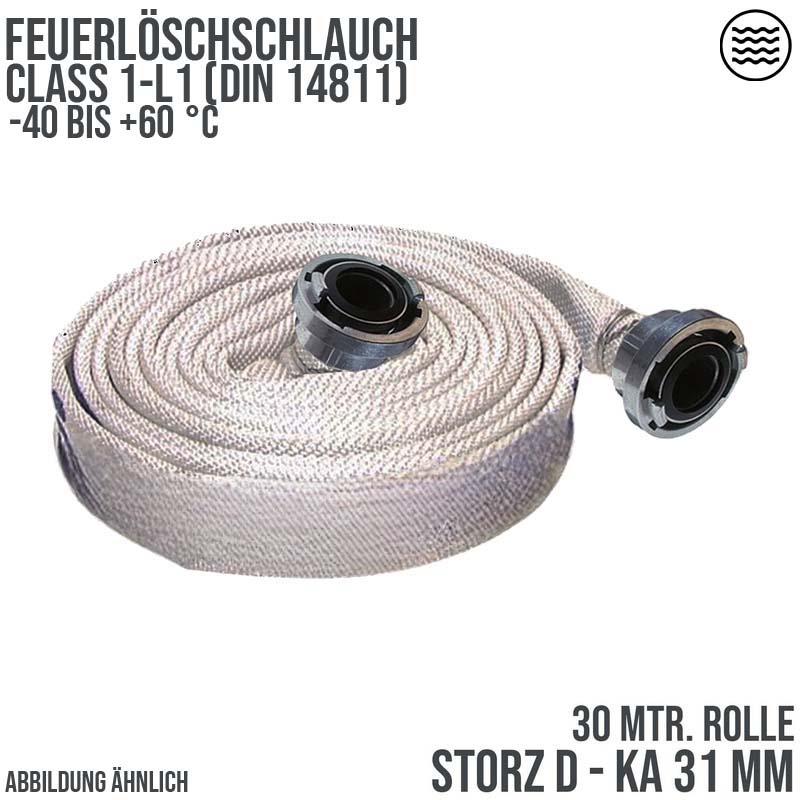 STORZ D KA 31 25 mm 1" Feuerlösch Feuerwehr Pumpen Industrie Schlauch weiß CLASS 1-L1 PN 16 bar - 30 m