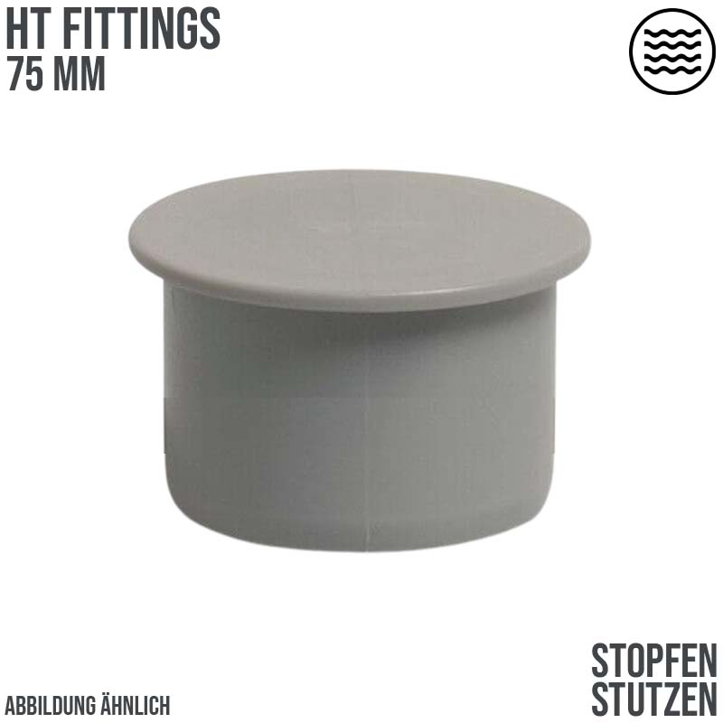 75 mm PP End Stopfen Abfluß Abwasser HT KG Rohr Stutzen grau