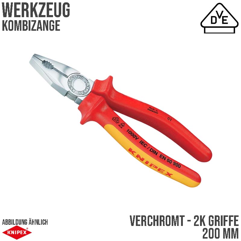 200 mm Kombi Universal Zange VDE verchromt 2K Griffe Knipex